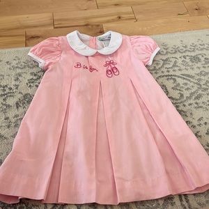 pink inverted pleat dress w/ puff sleeve And Peter Pan collar. B is Ballet!